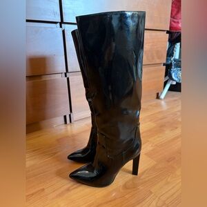 Pointed Knee High Black Boots - high heeled
